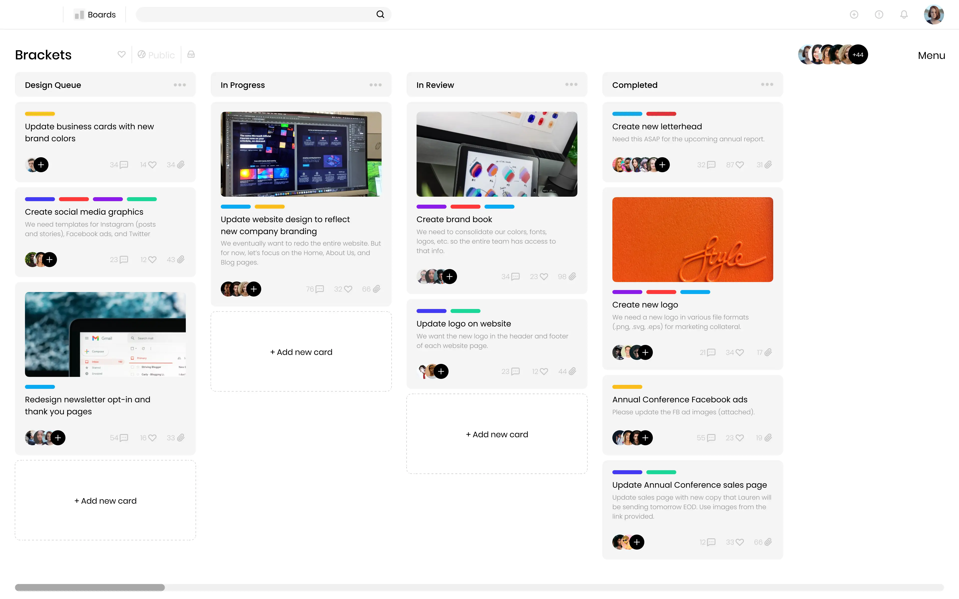 An example kanban board.